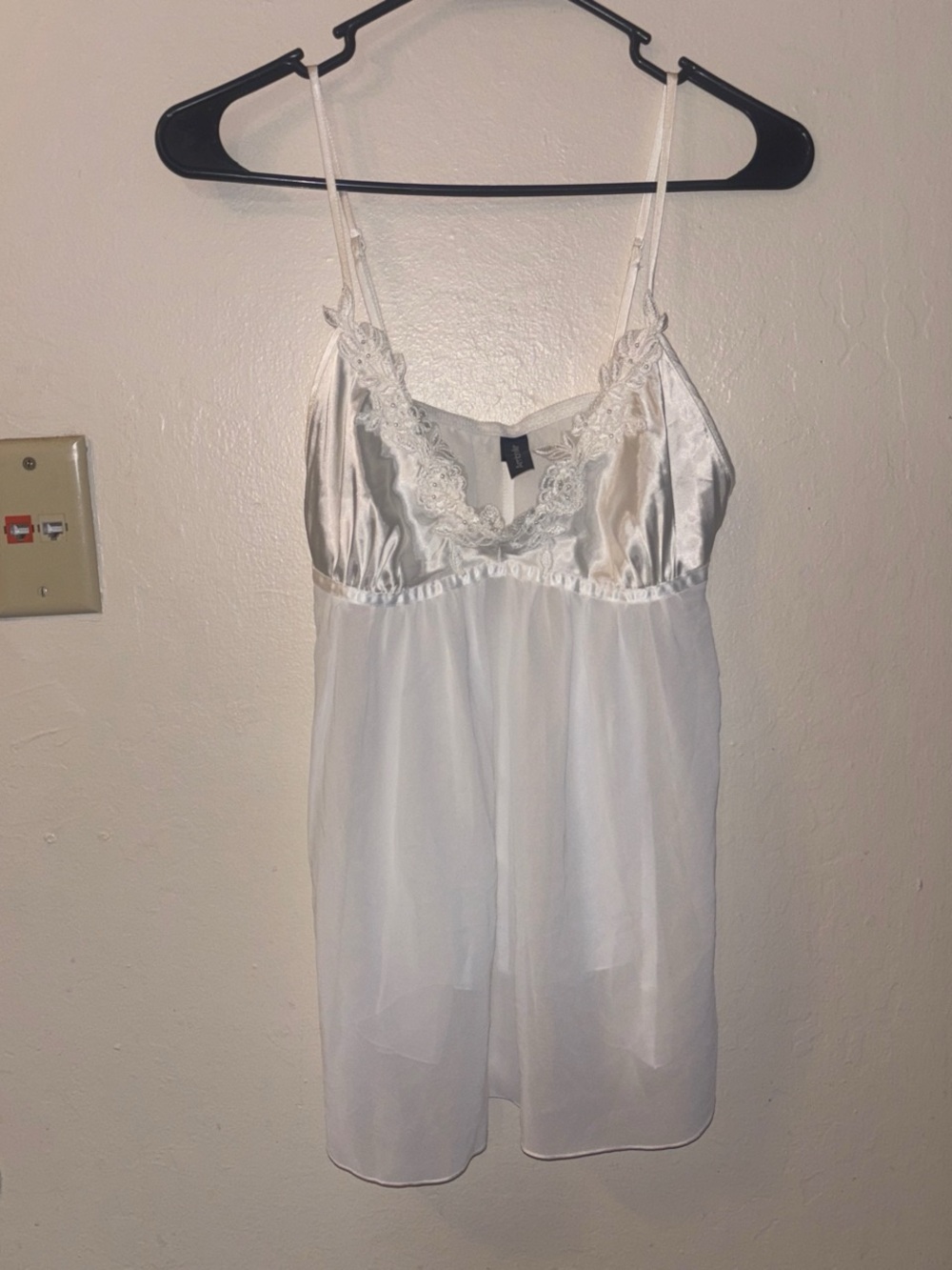 Ambrielle White Satin and Sheer Lace Chemise